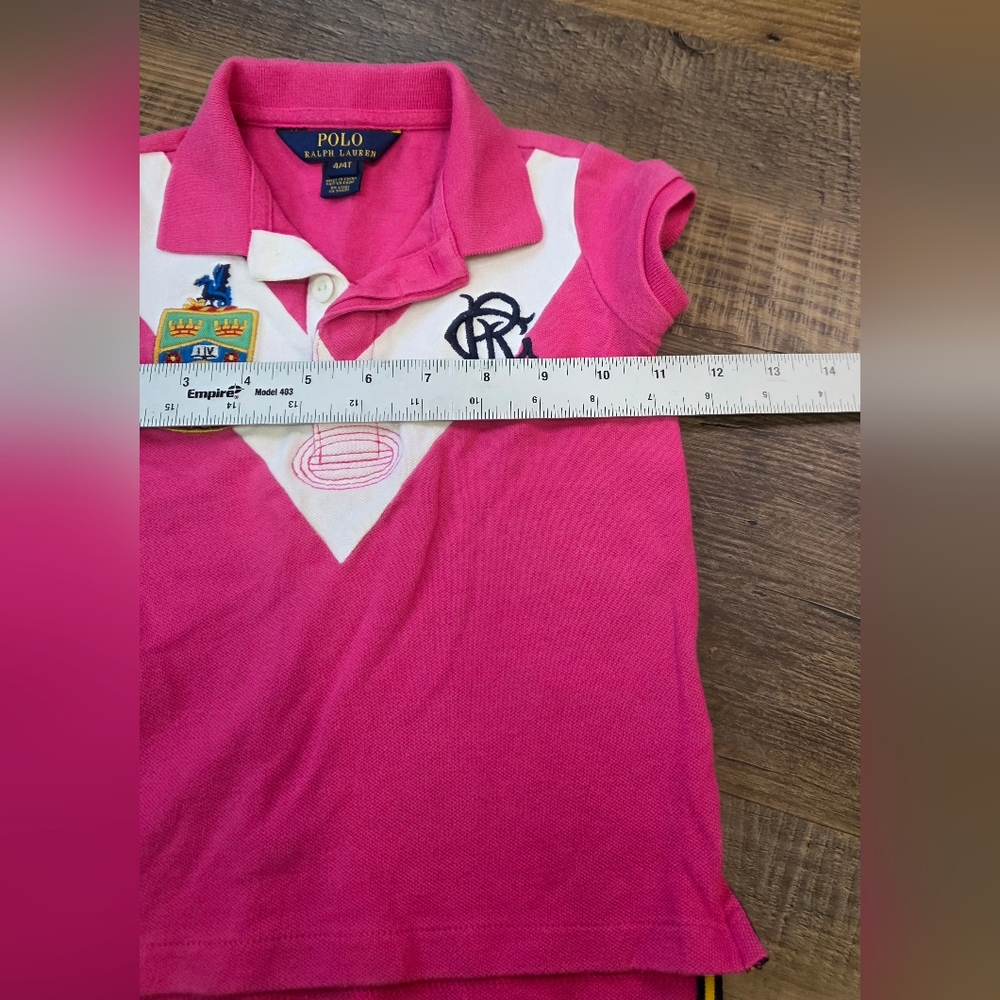 Polo Ralph Lauren Rugby Shirt Girls 4T Pink Crest Logo - Picture 3 of 3